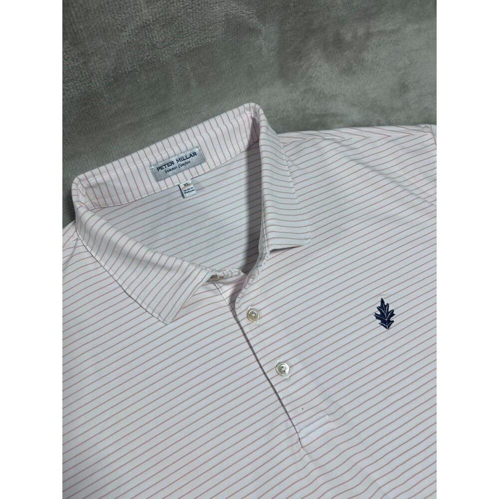 Peter Millar Shirt Men XL Extra Large White Orange Stripe Golf Summer Comfort